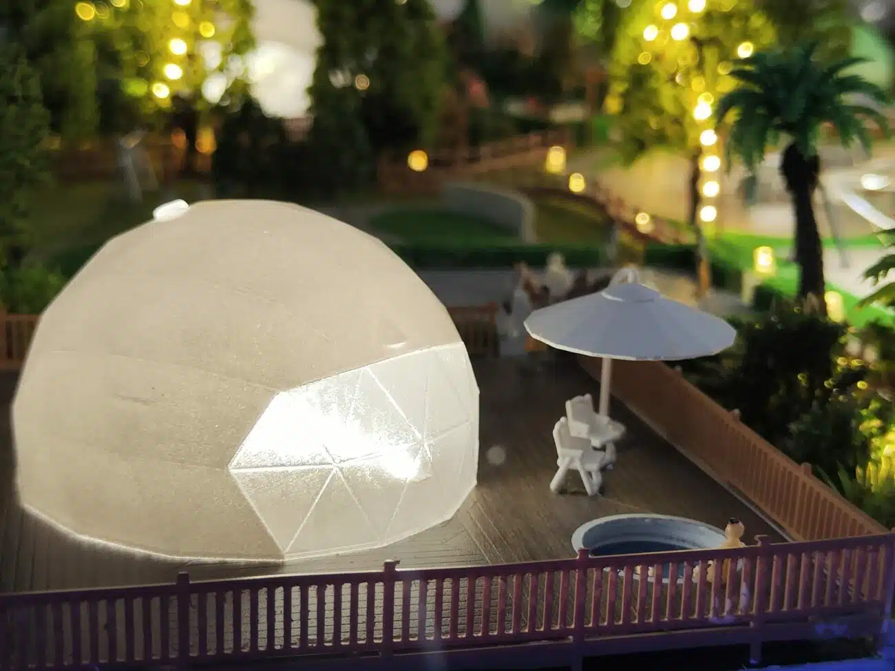 maquette de glamping pour illustrer la règlementation dôme géodésique