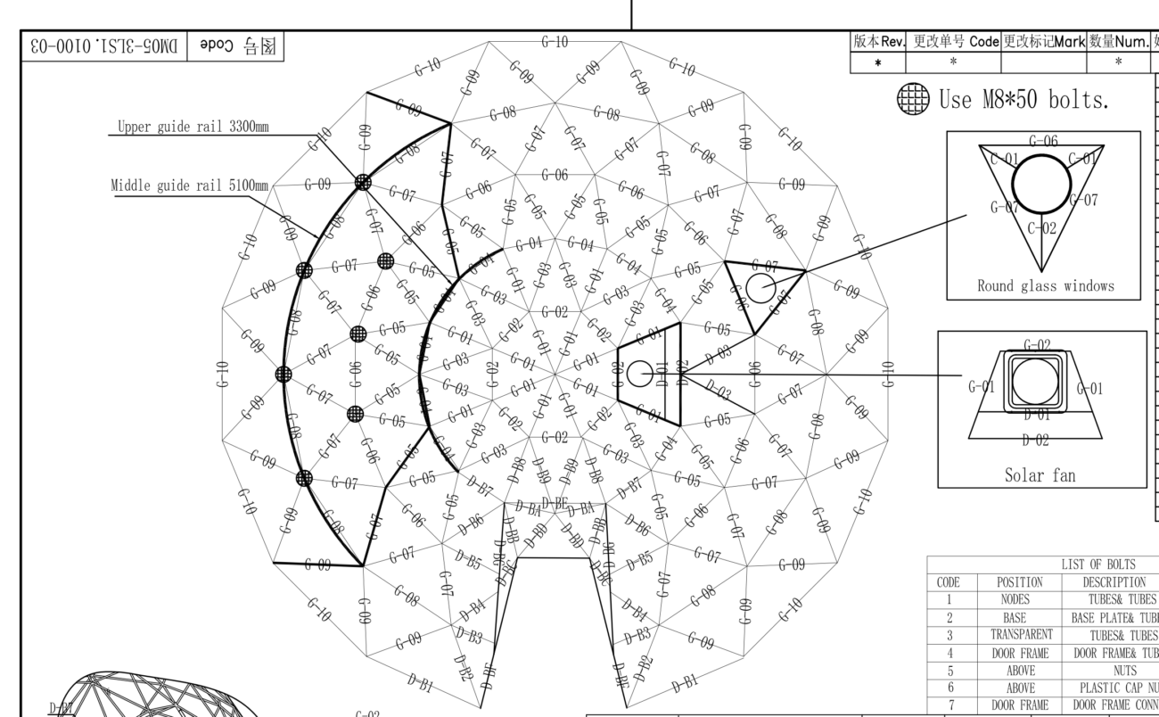 plan du dôme avec la nomenclature des pièces