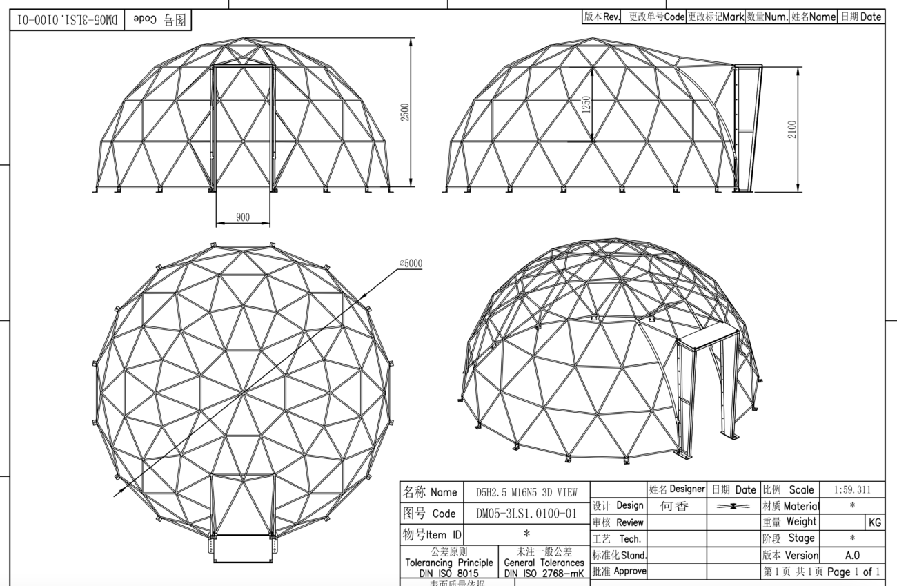 exemple de plan pour le montage d'un dôme géodésique de glamping